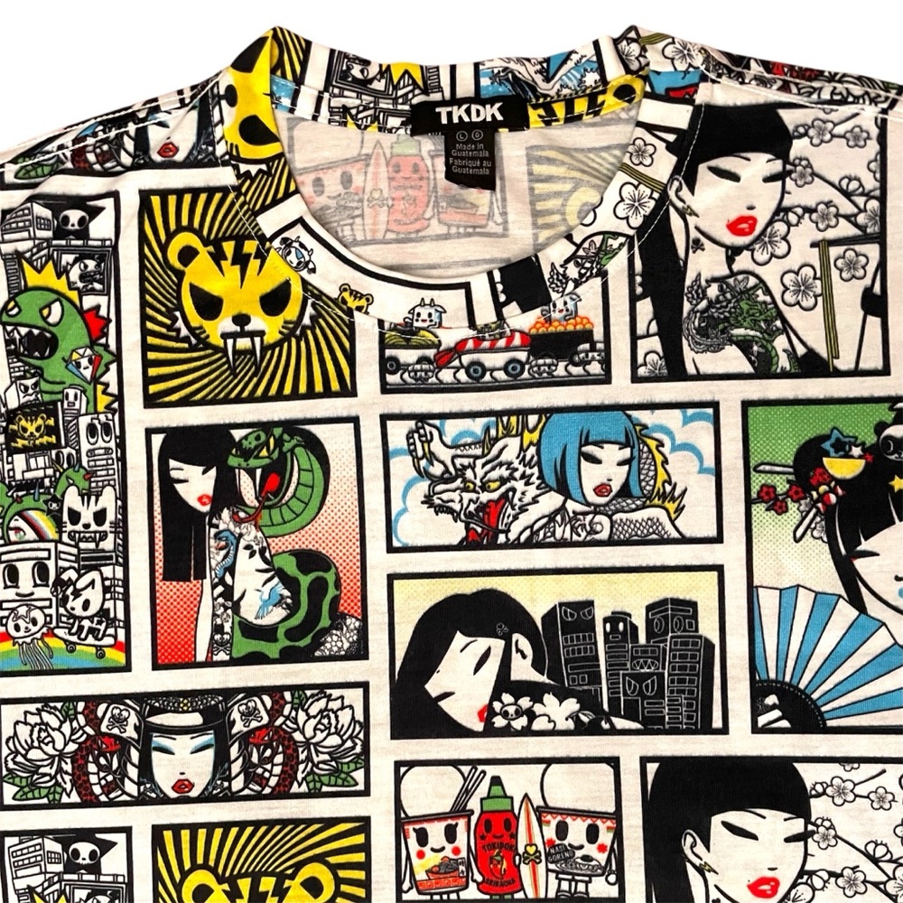 Tokidoki Comic Strip Retro Tattoo Girl Kaiju Tiger T-Shirt Men’s Large Tee NWT - Picture 2 of 4